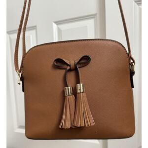 Bow Tassel FAUX LEATHER SNAP BUTTON ZIP CROSSBODY SHOULDER BAG